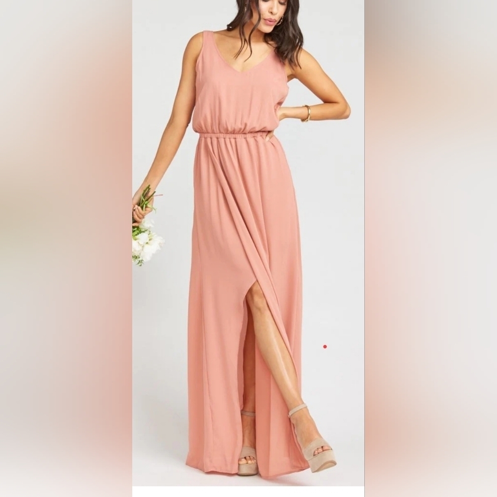 Show me Your Mumu‎ Peach Dress XL Lined Front Slit Maxi Sleeveless Sheer